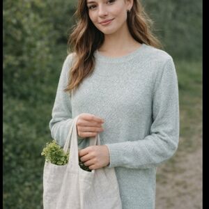 Everlane Classic Crew Soft Cotton Pullover Sweater Size Medium Pale Mint Green